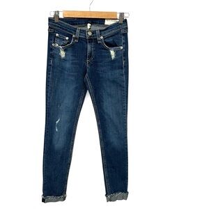 Rag & Bone Dark Blue Distressed Cuffed Skinny Jeans Size 25